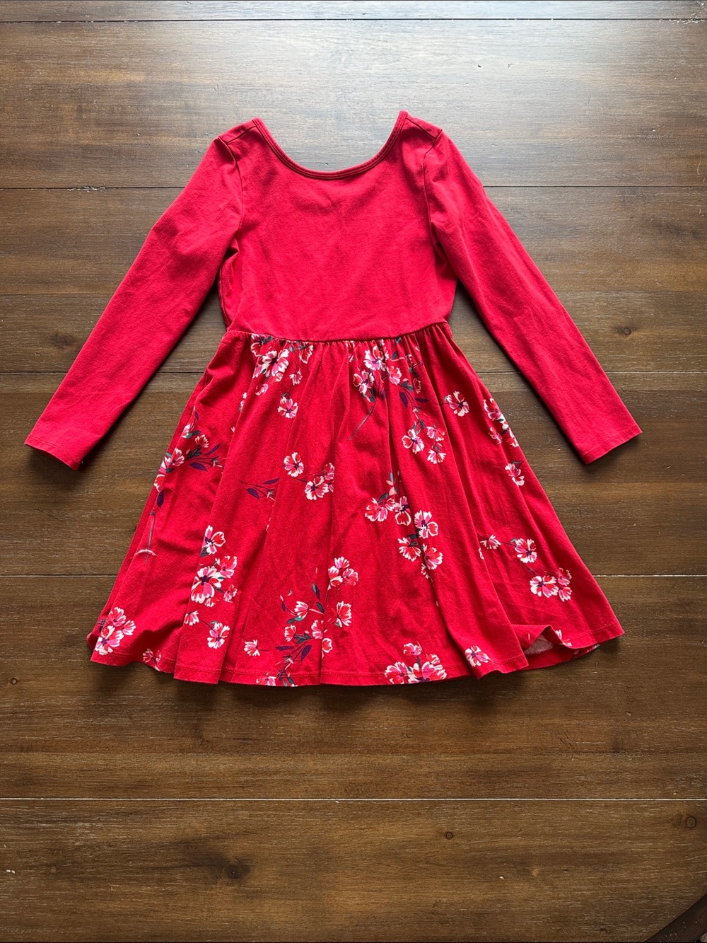 Size 10 Tea Collection stretch cotton red floral dress long sleeve